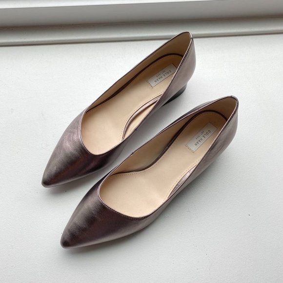 Cole Haan Pointy Flats with 1in Heal - Soft Metallic - Picture 1 of 6